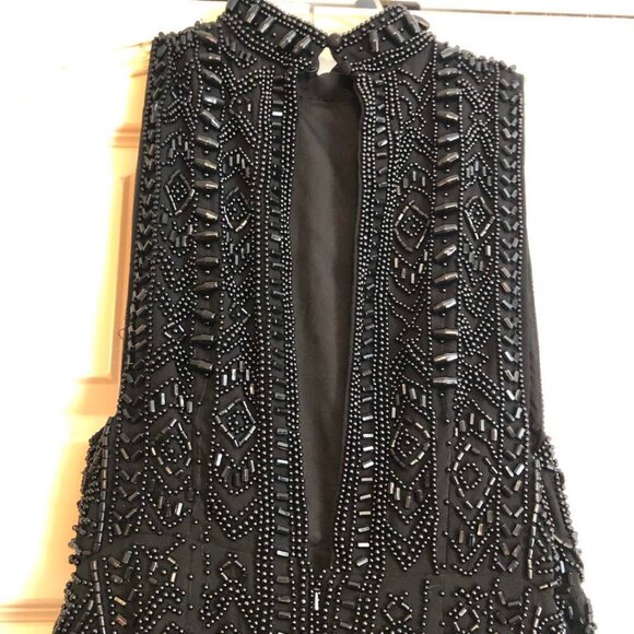 New ASOS Design Black Beaded High-Low Gown Mock-neck Sleeveless 10 MSRP $300 - Picture 8 of 9